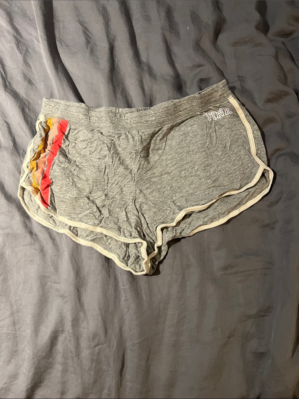 PINK Victoria's Secret Gray Sleep Shorts with Rainbow Side Stripes